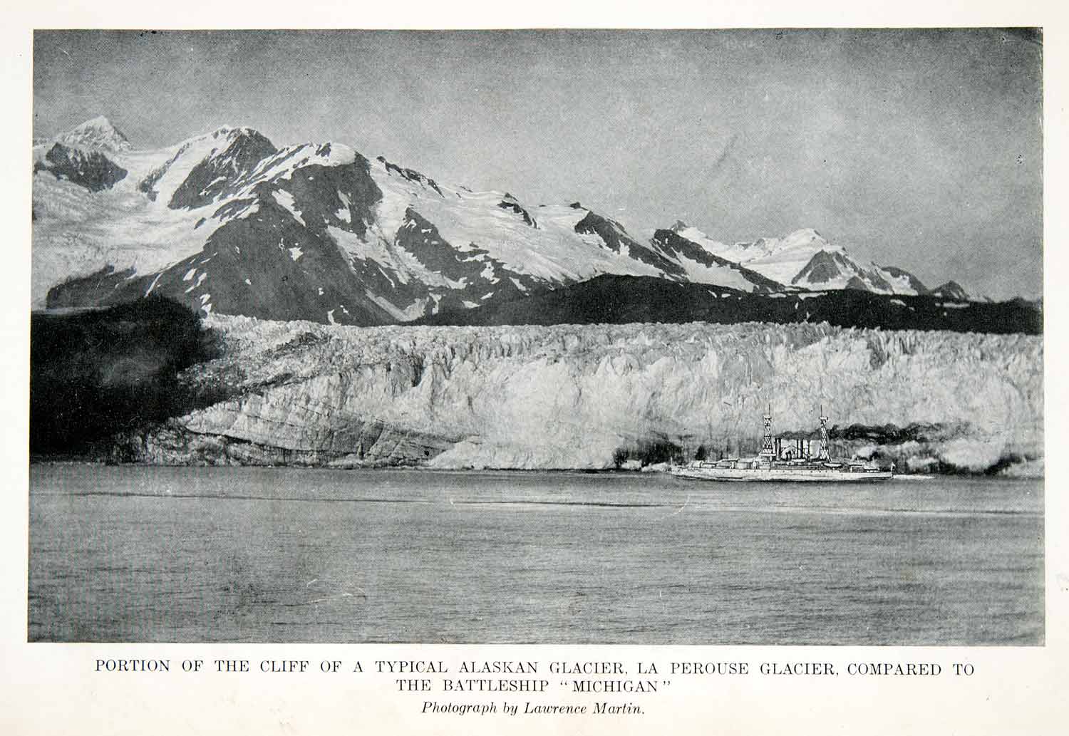 1912 Print Cliff Alaska Glacier La Perouse Battleship Michigan Martin XGPC7