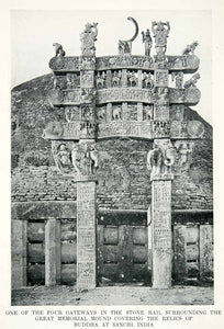 1912 Print Gateway Stone Rail Great Memorial Buddha Sanchi India Zumbro, W XGPC7