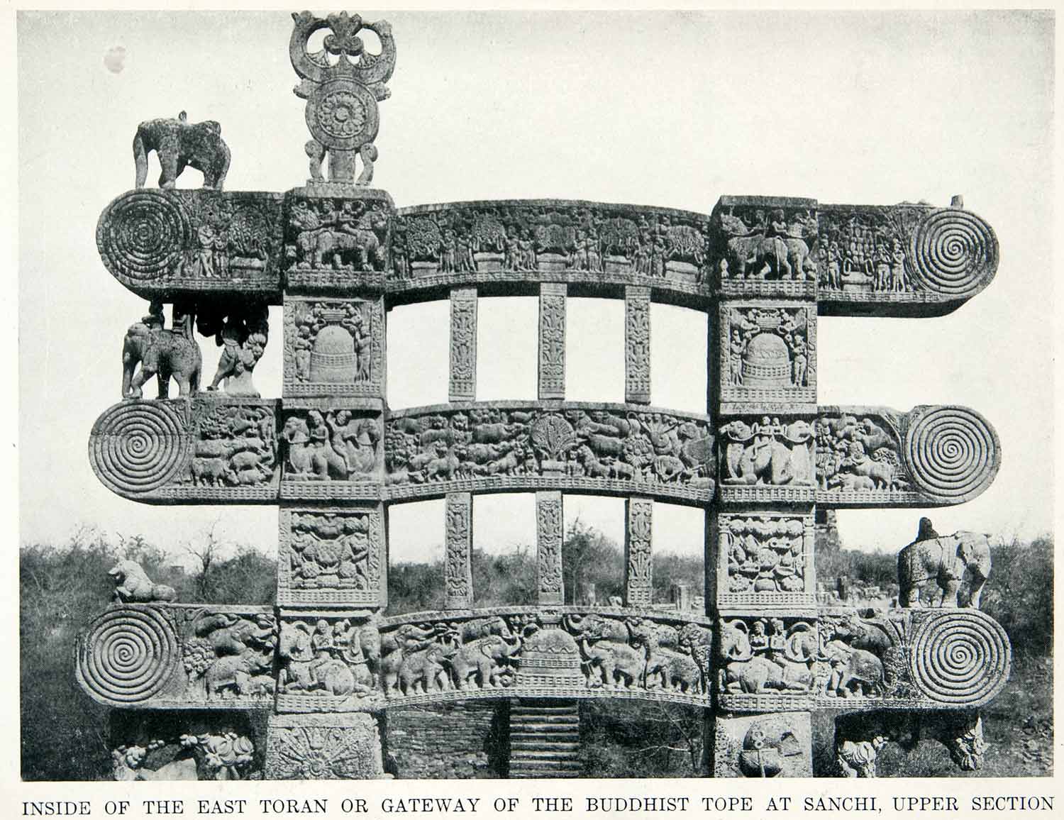 1912 Print Toran Gateway Buddhist Tope Sanchi Sacred Tree Animals Zumbro W XGPC7