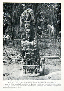1912 Print Monolith Quirigua Guatemala Carving Tribal Culture Civilization XGPC7