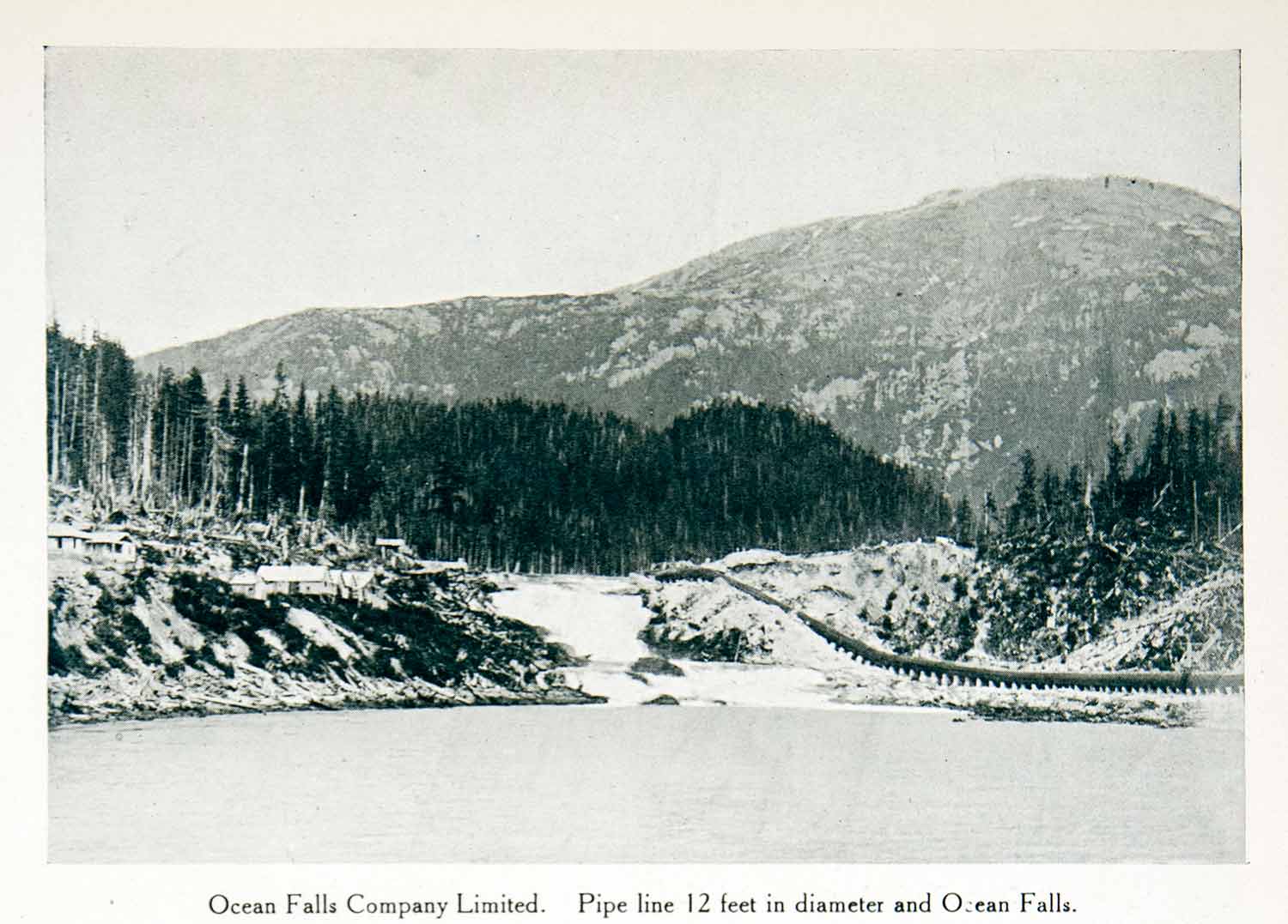1915 Print Pipe Line Ocean Falls British Columbia Canada Lake Landscape XGPC8
