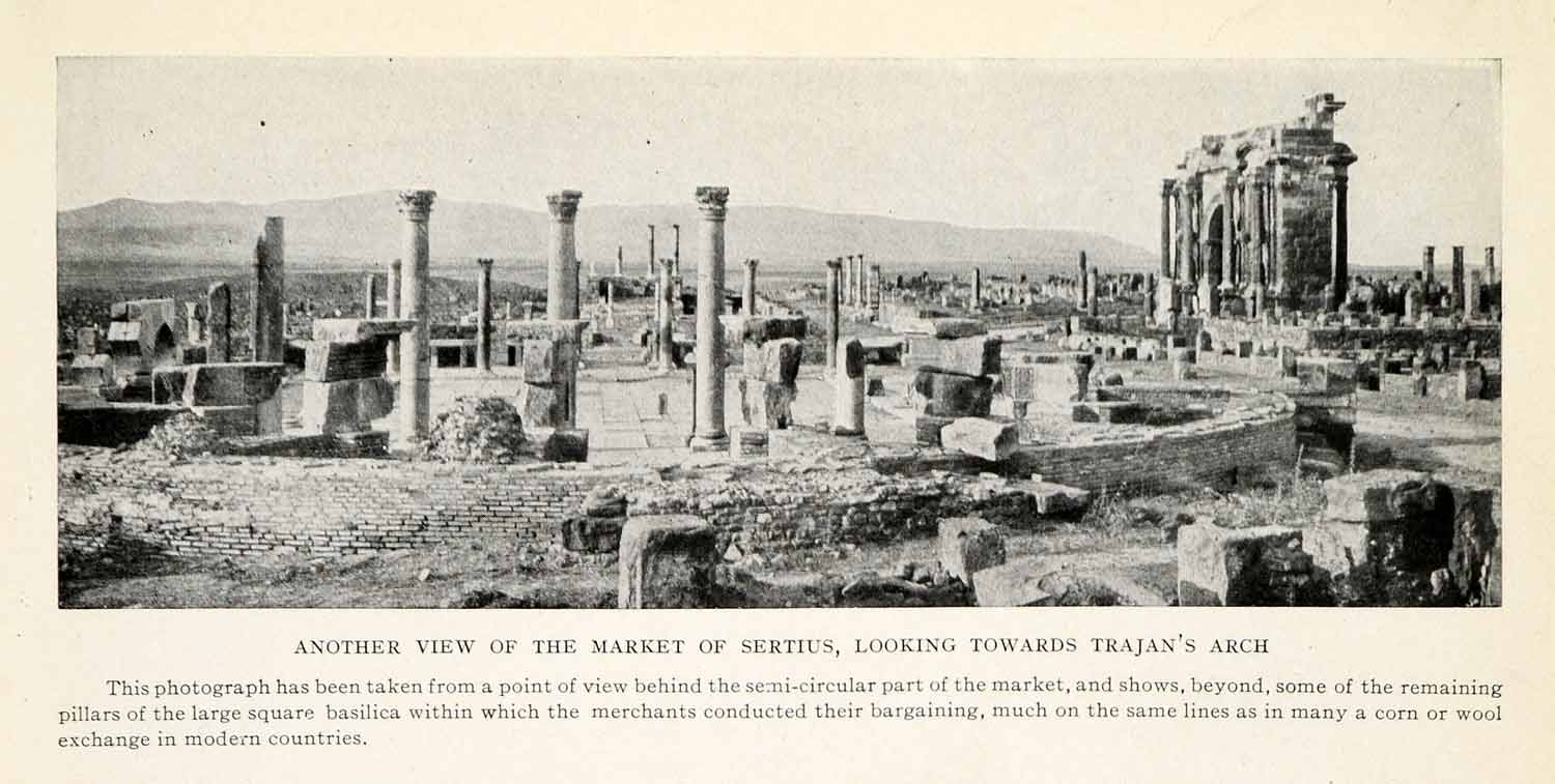 1923 Print Market Sertius Trajan Arch Archaeology Basilica Timgad Algeria XGQ3