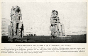 1923 Print Colossi Memnon Pharaoh Thebes Luxor Egypt Amenhotep III Statue XGQ3