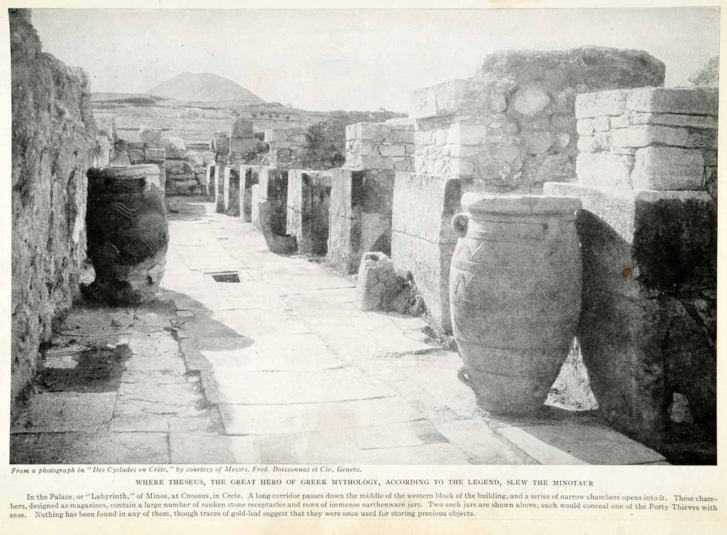 1923 Print Theseus Greek Mythology Minotaur Labryrinth Minos Cnossus Crete XGQ3 - Period Paper
