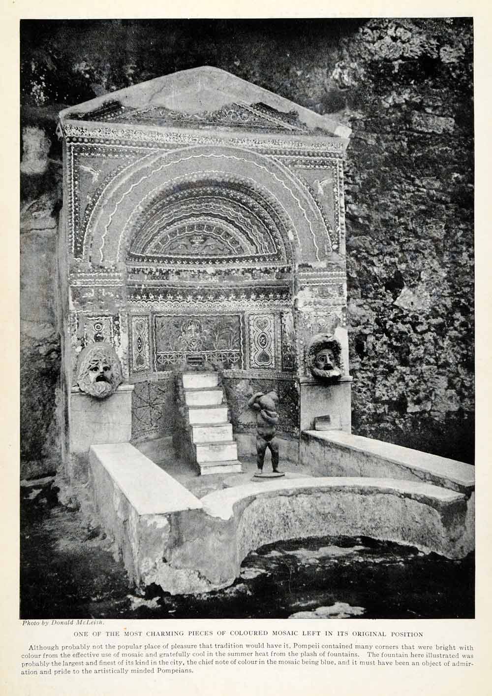 1923 Print Pompeii Mosaic Fountain Architecture Archeology Pompeiian XGQ3