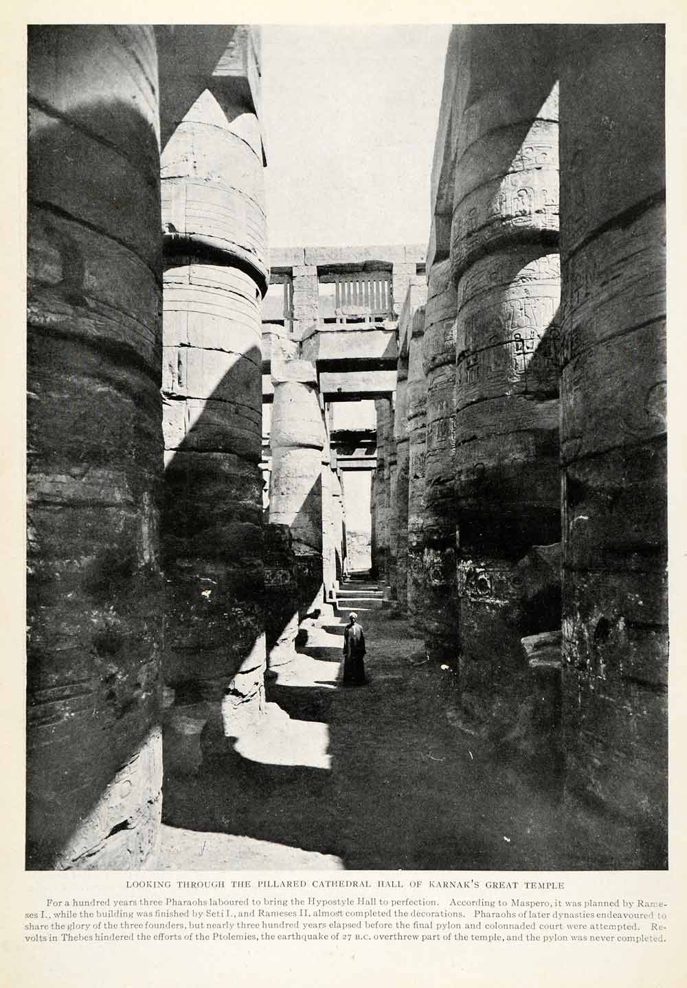 1923 Print Pillar Cathedral Hall Karnak Egypt Temple Hypostyle Rameses I XGQ3