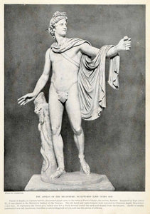 1923 Print Apollo Belvedere Sculpture Carrara Antium Porto d'Anzio Vatican XGQ3