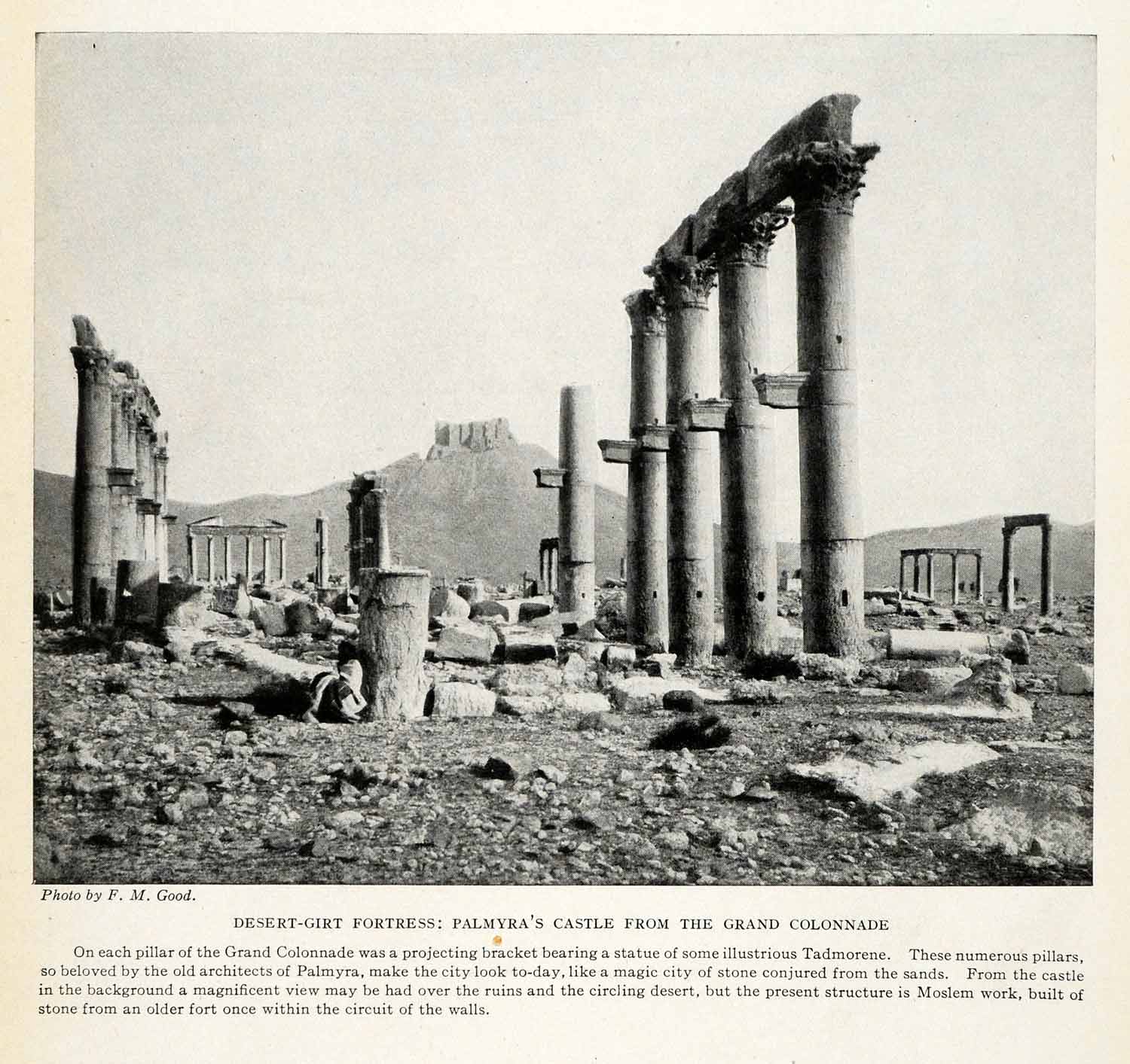 1923 Print Good Grand Colonnade Tadmorene Palmyra Moslem Castle Fortress XGQ3