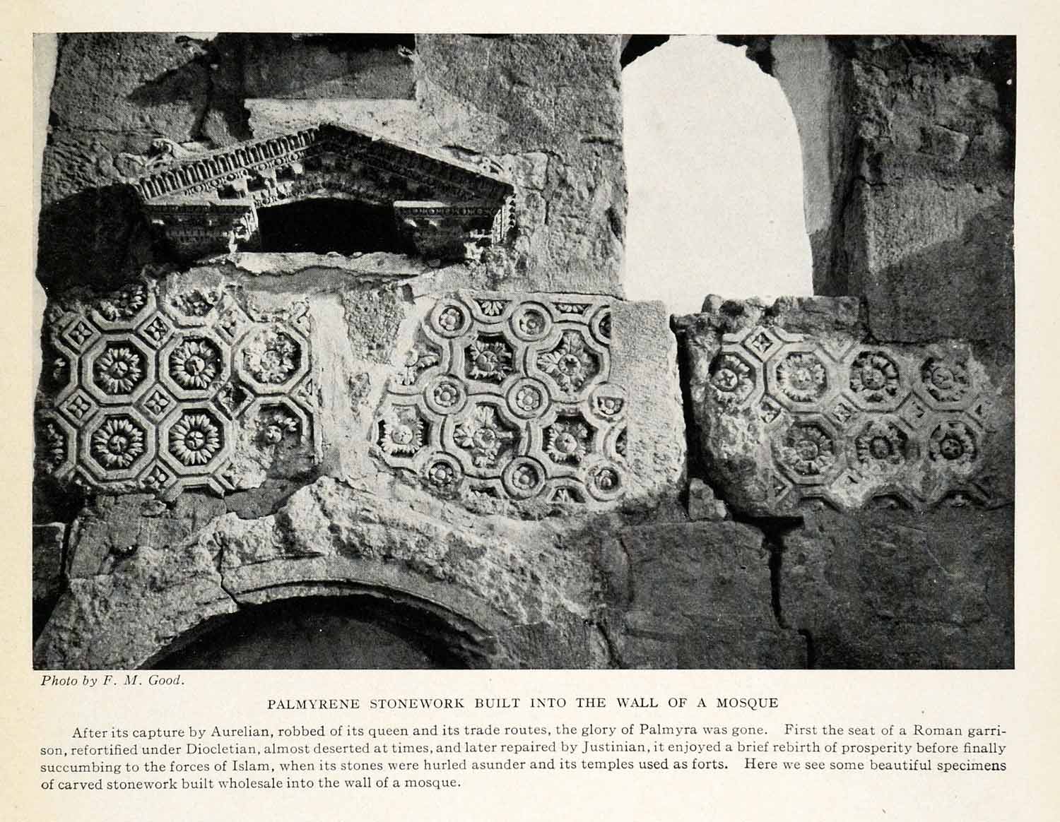 1923 Print Palmyra Good Roman Syria Mosque Ancient Aurelian Diocletian XGQ3