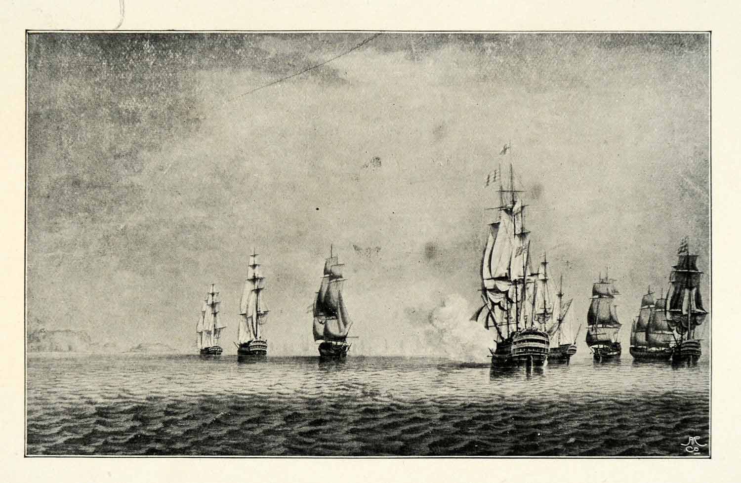 1899 Print Battle Martinique 1780 Rodney British Royal French Navy Ship XGQ5