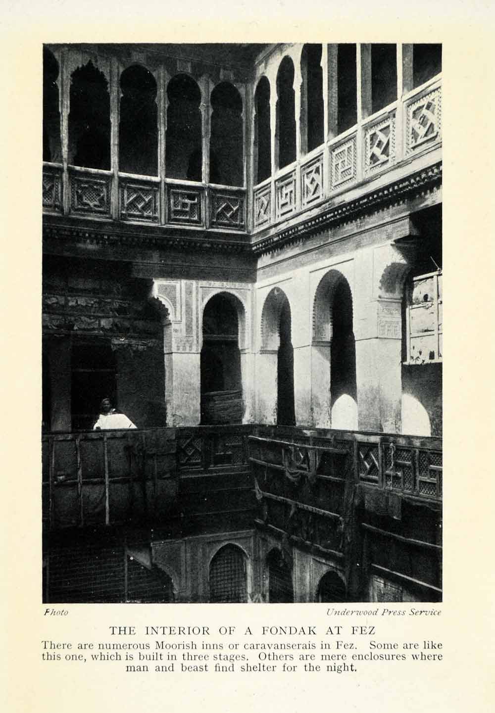 1929 Print Fondak Fez Morocco Moorish Inn Lodging Interior View XGQ9