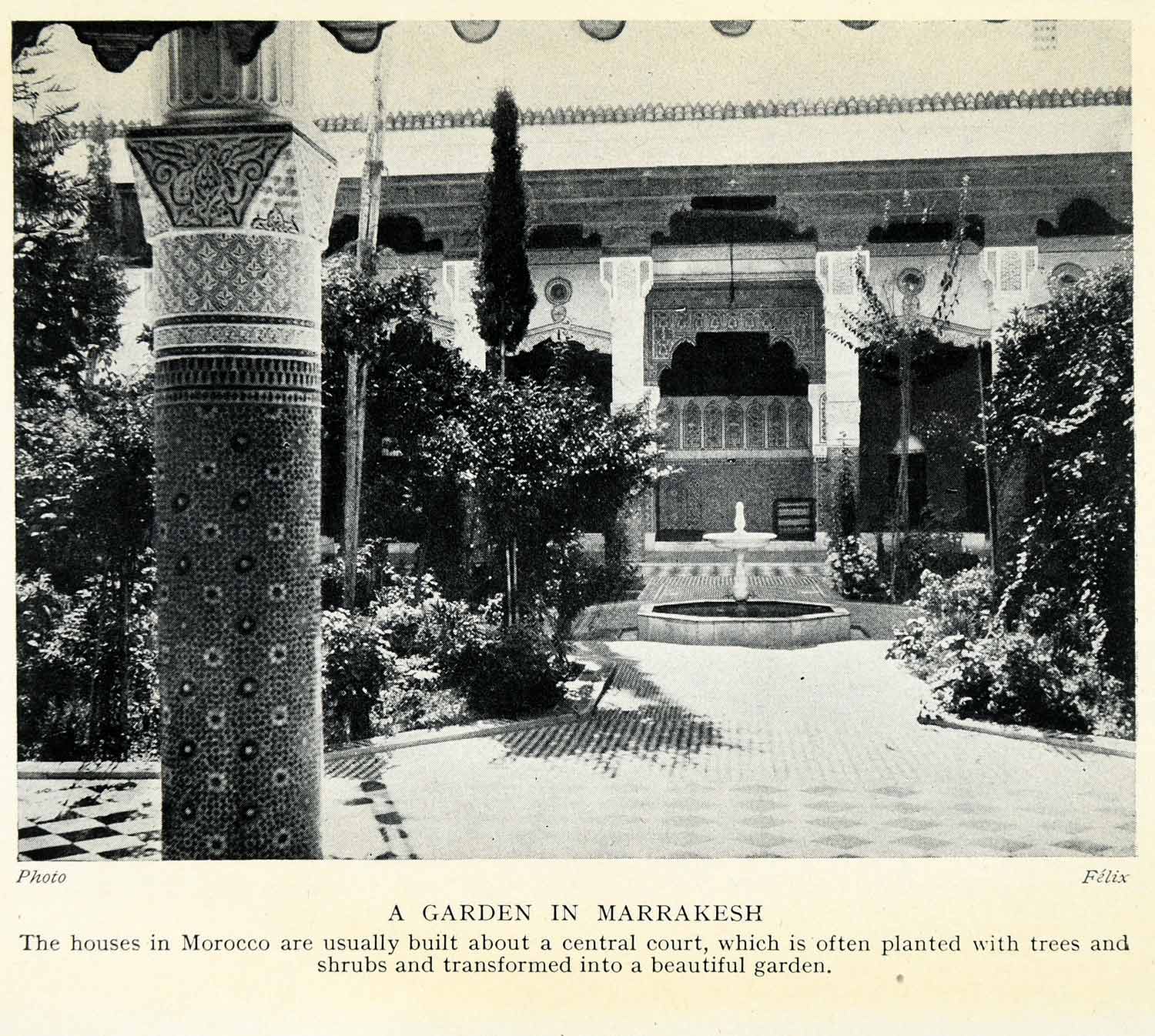 1929 Print Marrakesh Morocco Court Formal Garden Fountain Botanical Floral XGQ9
