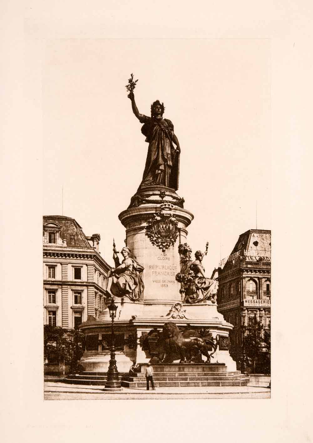 1902 Photogravure Place de la Republique Monument Republic Paris France XGQA3