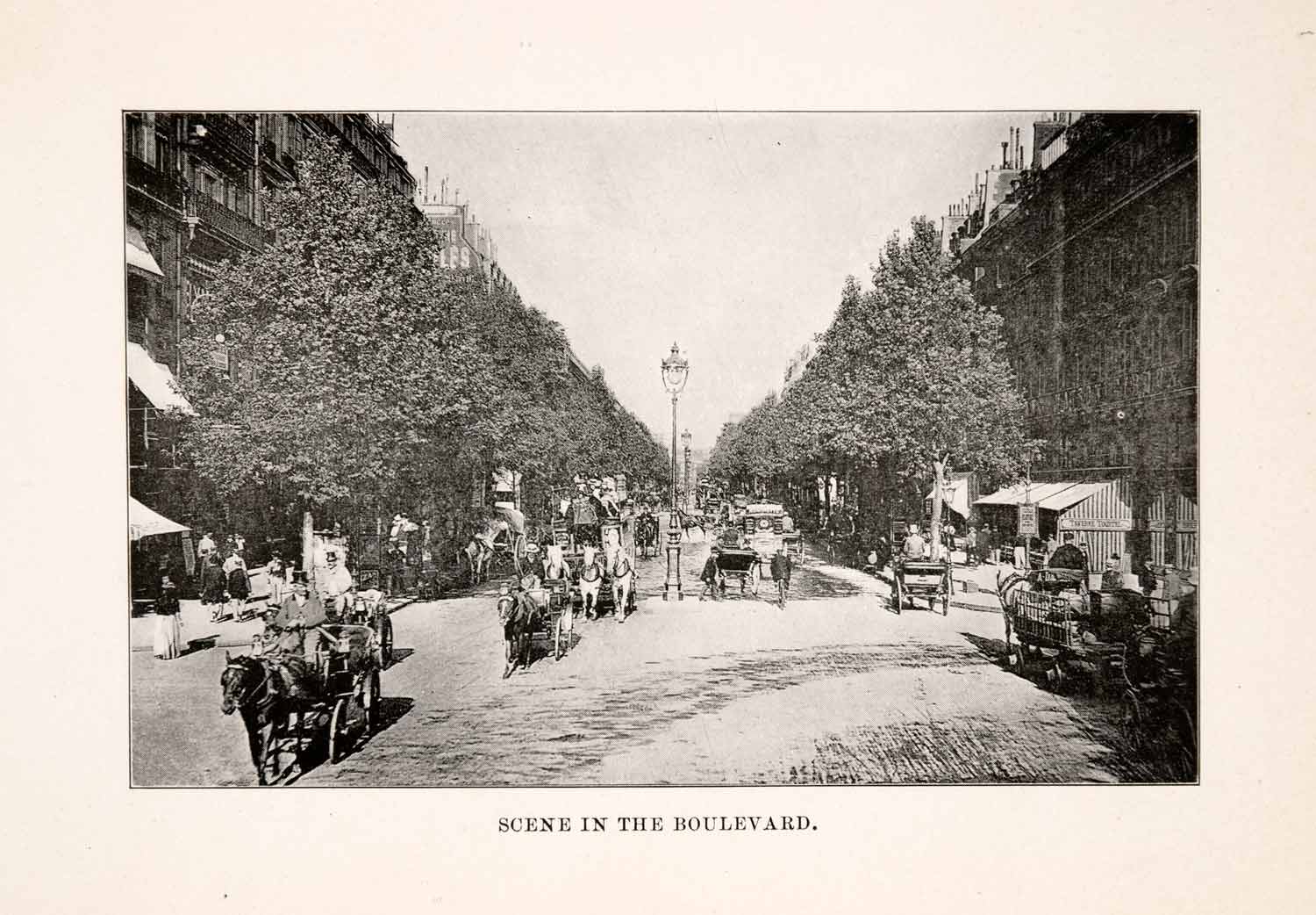 1902 Halftone Print Boulevard Street Horse Carriage Paris France Scene XGQA3