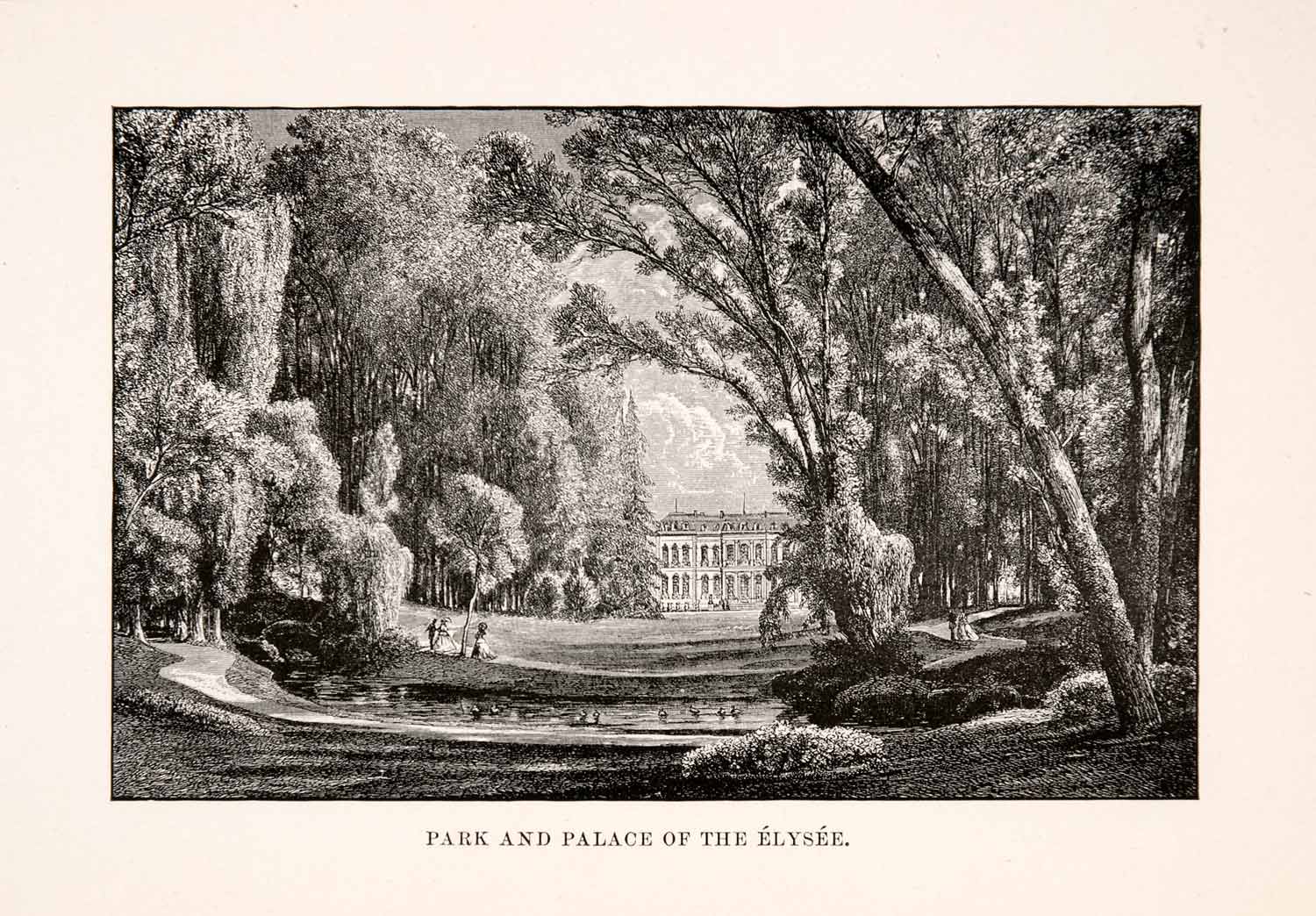 1902 Wood Engraving Elysee Park Palace Government President French XGQA3