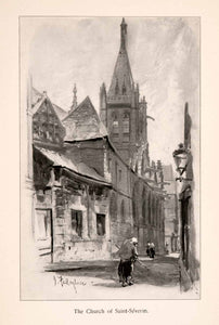 1899 Halftone Print Church Rue Saint Severin Quartier Latin Gothic Street XGQA4