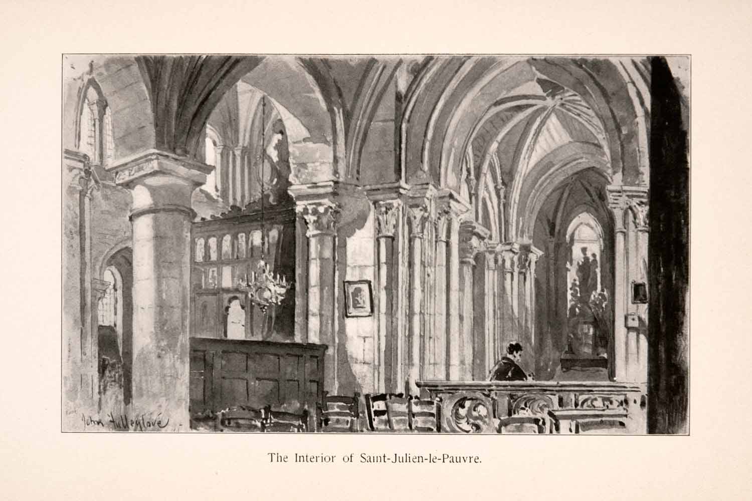 1899 Halftone Print Church Saint Julien-le-Pauvre Interior Paris Melkite XGQA4
