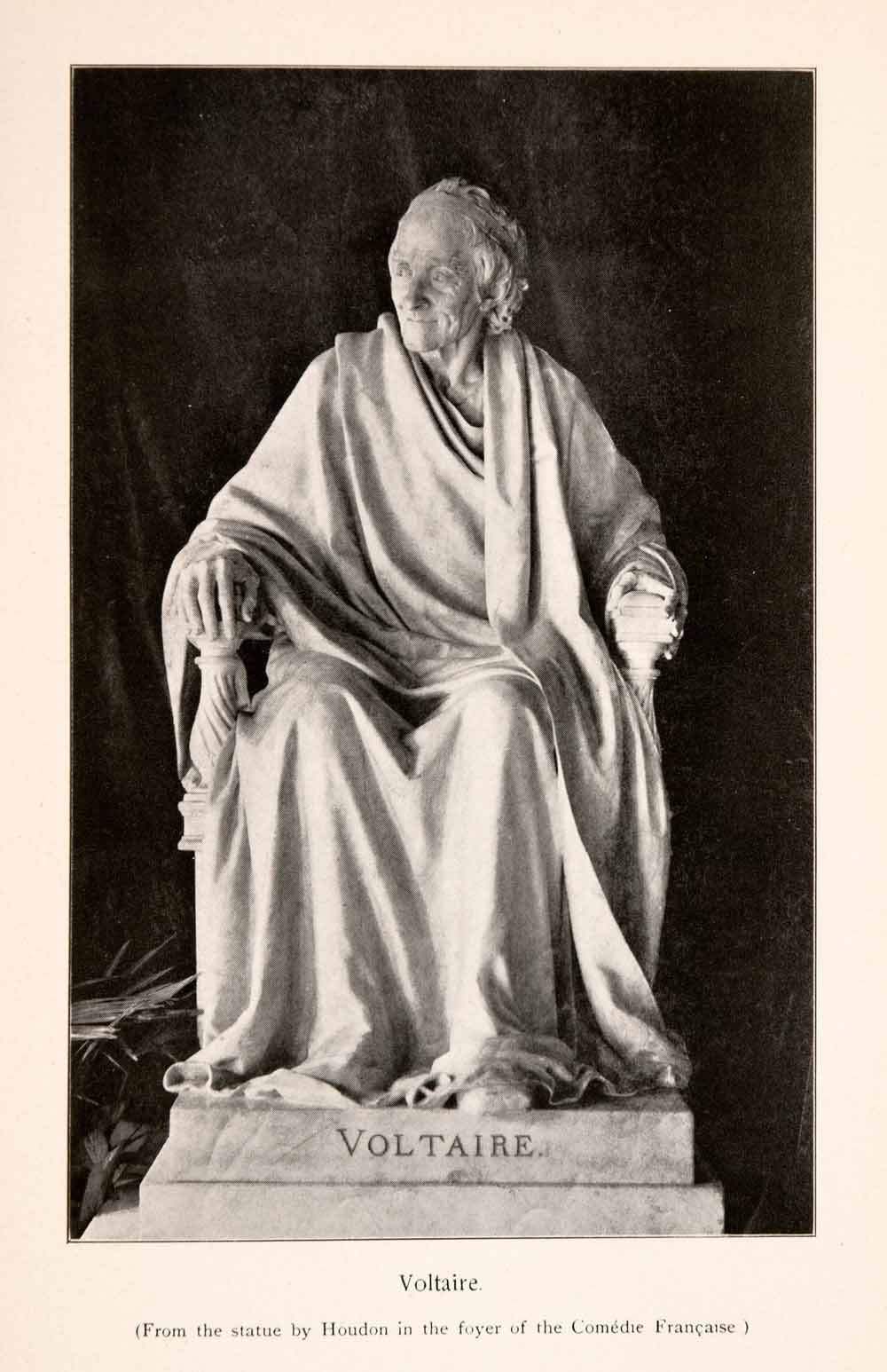 1899 Halftone Print Voltaire Houdon Comedie-Francaise Statue Philosopher XGQA4