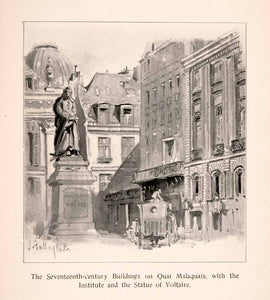 1899 Halftone Print 17th century ParisMalaquais Statue Voltaire Historical XGQA4