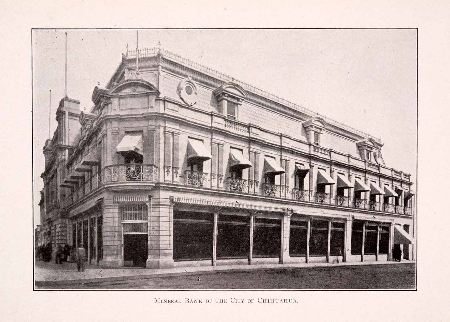 1911 Halftone Print Mineral Bank City Chihuahua Mexico Awning Architecture XGQA5