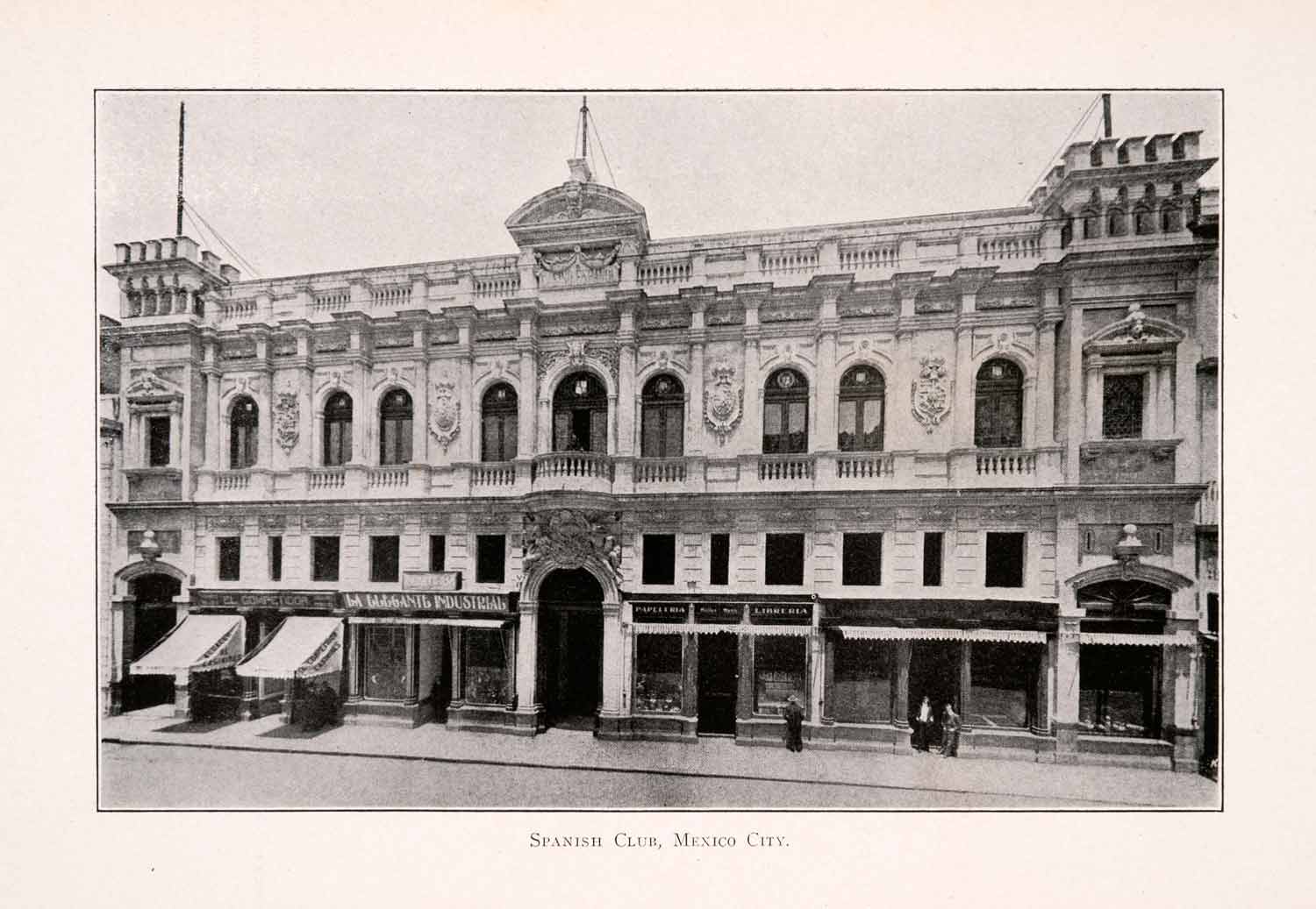 1911 Halftone Print Spanish Club Mexico City Architecture Awning Cornice XGQA5