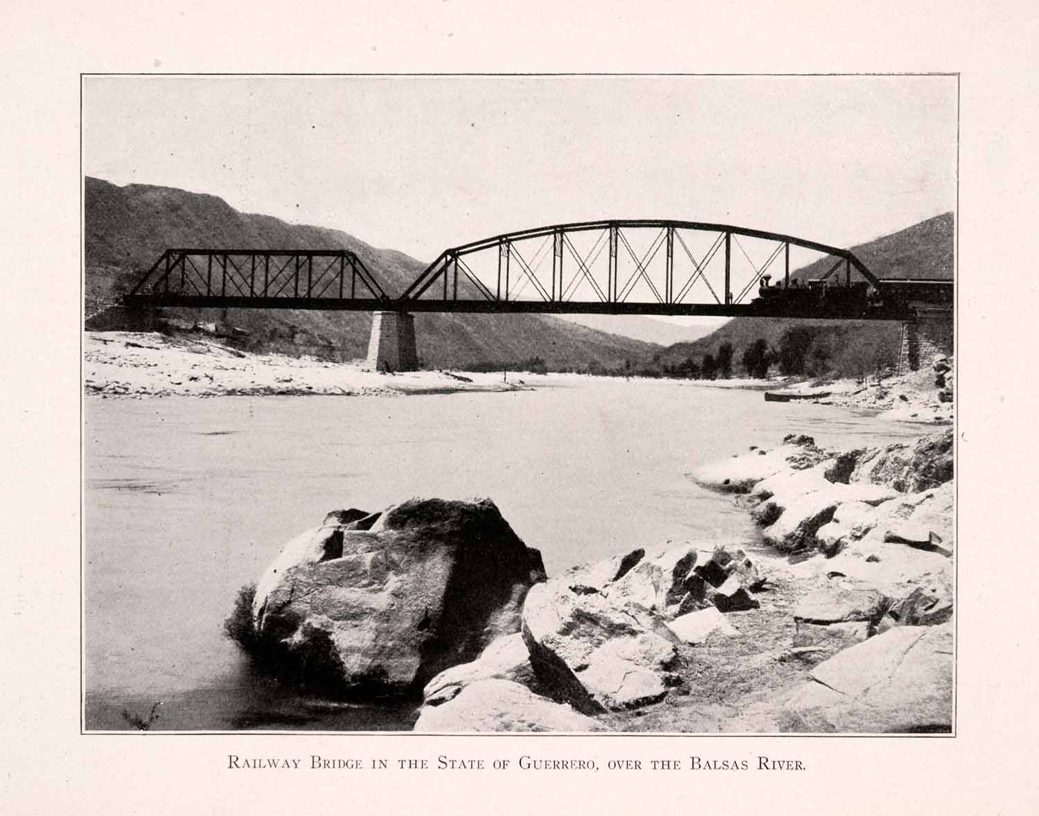 1911 Halftone Print Railway Bridge Guerrero Balsas River Mexico Steam XGQA5
