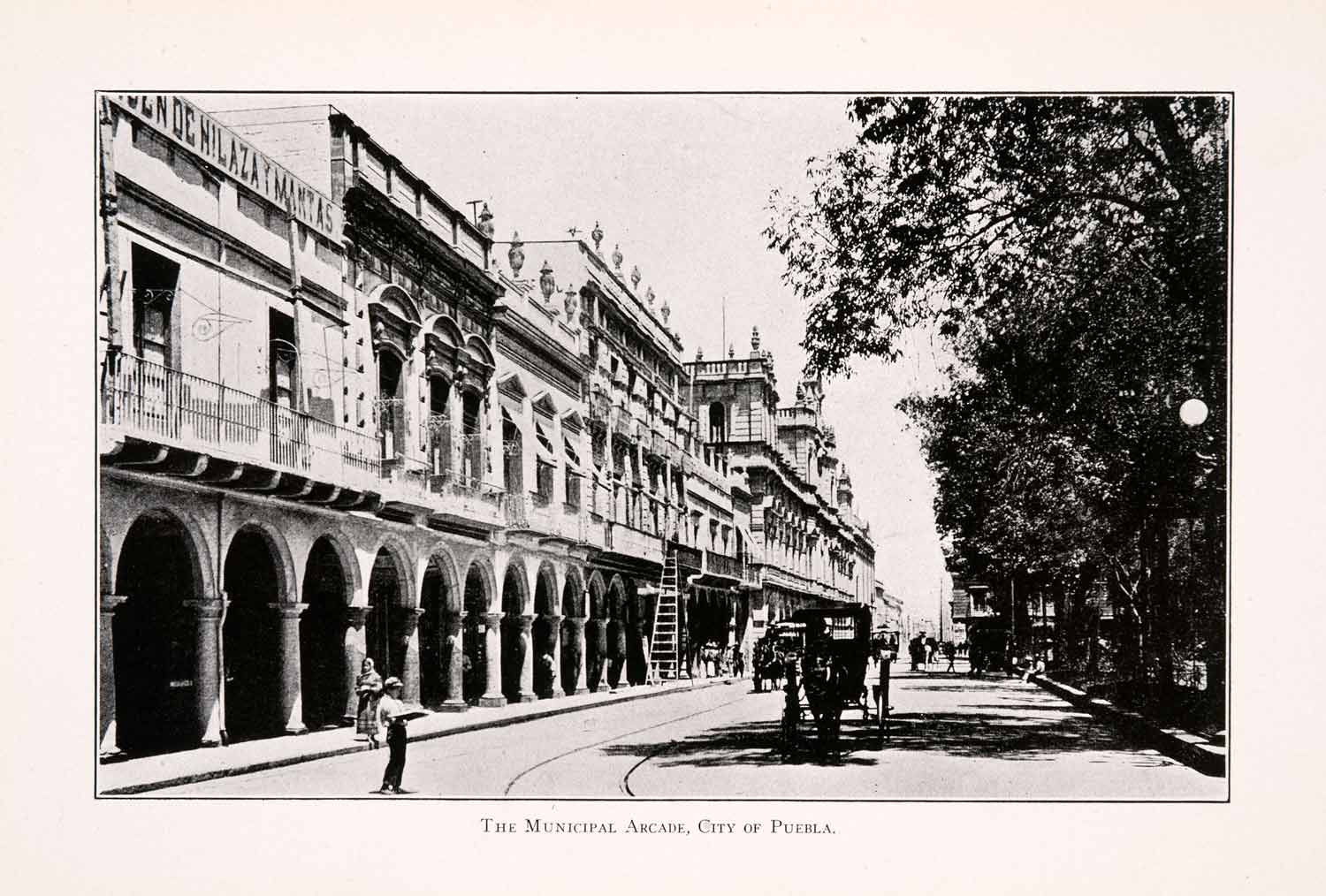 1911 Halftone Print Municipal Arcade Puebla Mexico Horse Carriage Charles XGQA5