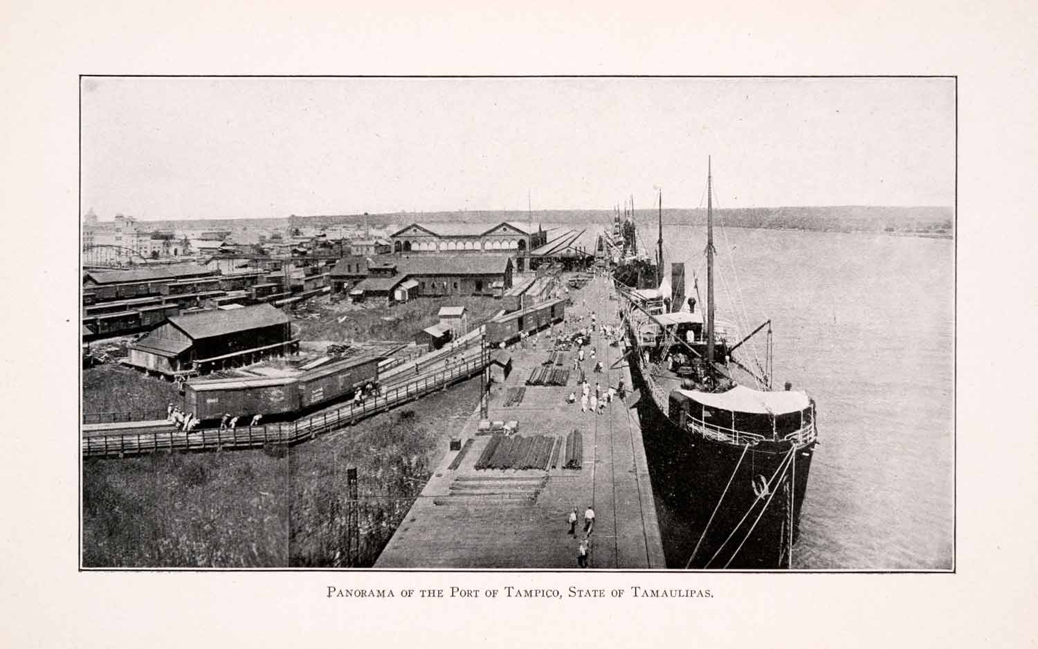 1911 Halftone Print Port Tampico Tamaulipas Ship Dock Port Railway XGQA5