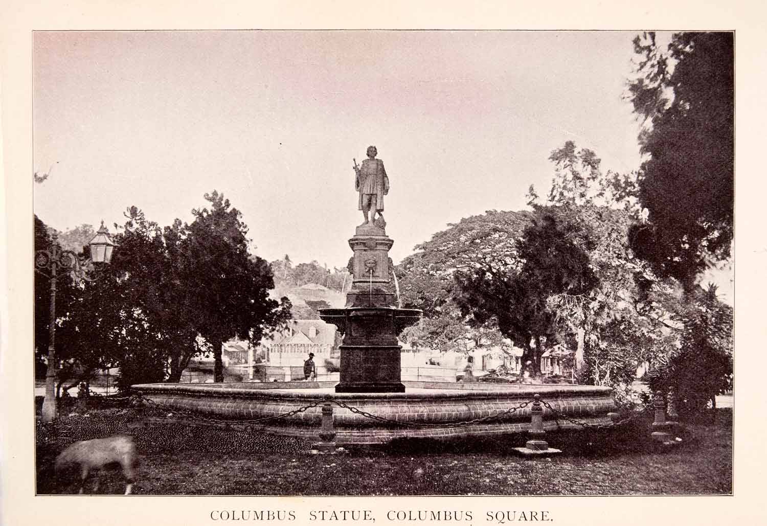 1897 Print Columbus Statue Trinidad Square Spain Port Fountain Sword XGQA9