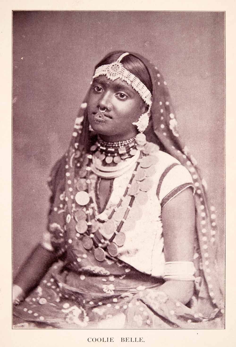 1897 Print Portrait Coolie Belle Hindu Indian Cultural Costume Nose XGQA9
