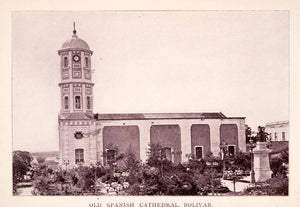 1897 Halftone Print Bolivar Venezuela Spanish Cathedral Church Garden XGQA9