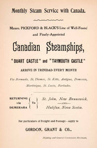 1897 Ad Canadian Steamships Duart Taymouth Castle Cruise Trinidad Gordon XGQA9
