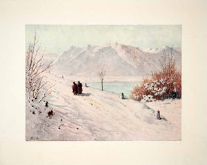1908 Color Print Winter Landscape Savoy Alps Caux Switzerland J. H. Lewis XGQB1