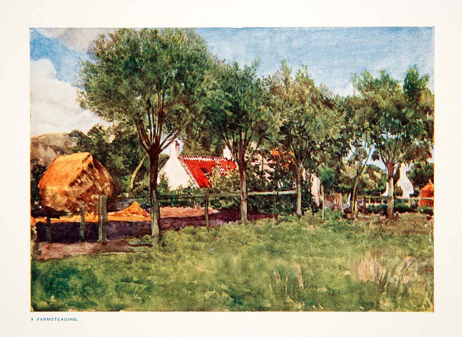 1915 Color Print Landscape Farmstead Vegetation Amedee Forestier Belgium XGQB2