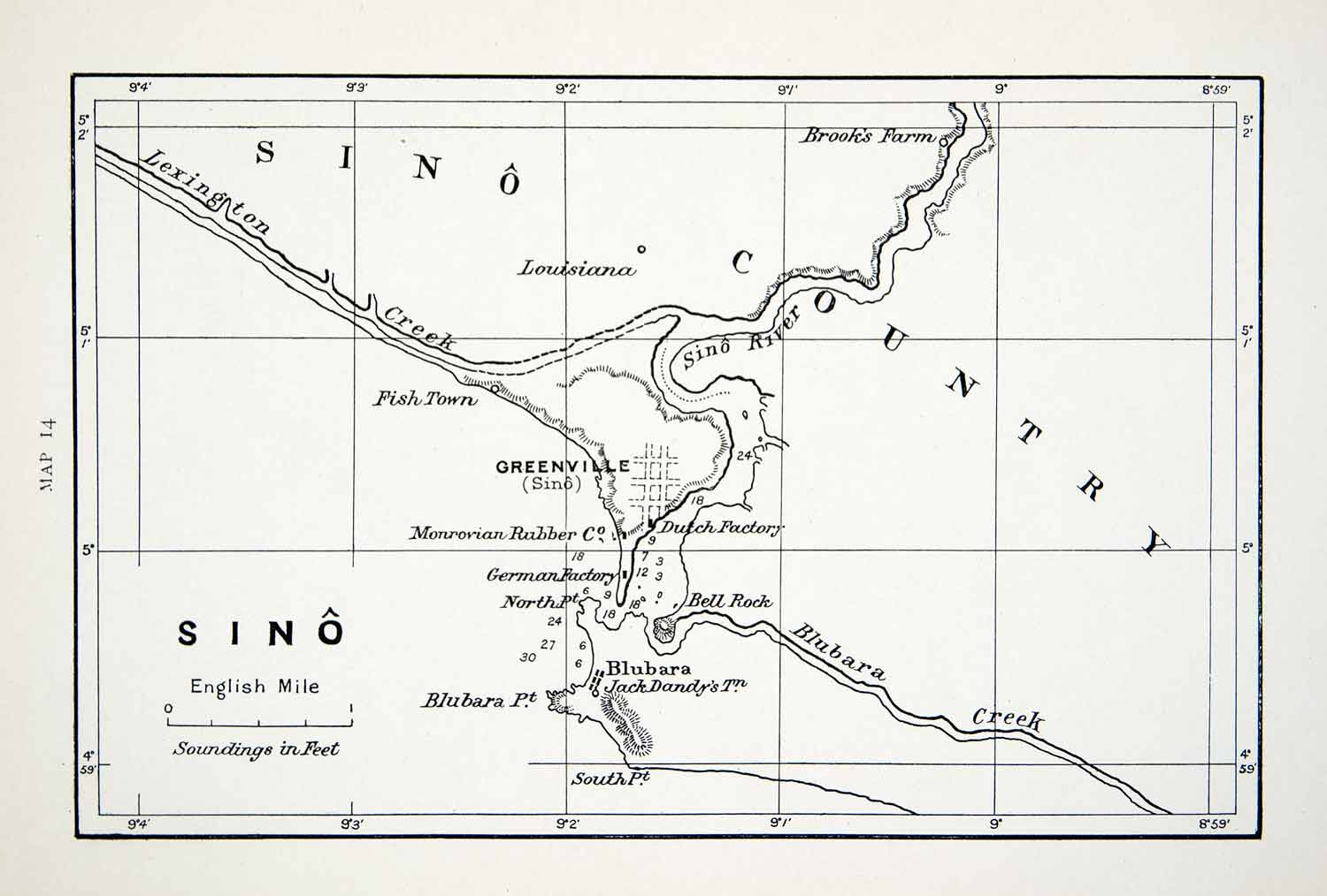 1906 Lithograph Antique Map Sino Greenville Africa Bulbara Lexington XGQB5