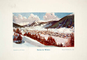 1907 Color Print Davos Switzerland Graubunden Swiss Alps Mountains XGQB6