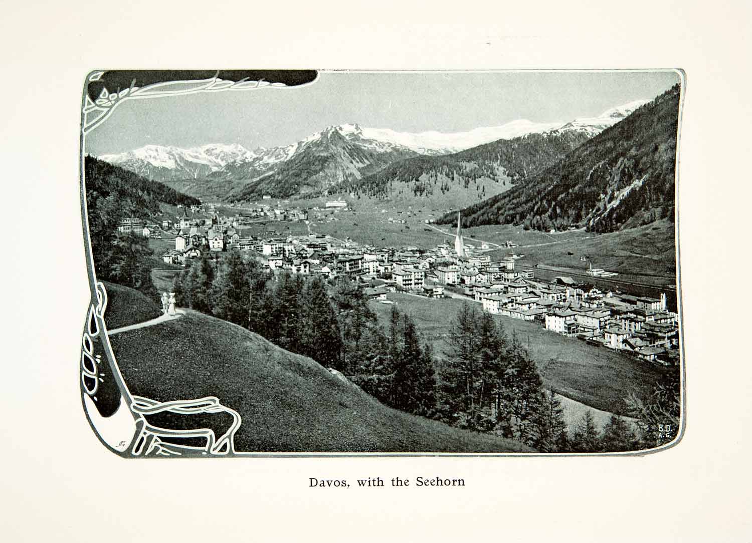 1907 Photolithograph Davos Switzerland Graubunden Seehorn Mountain Alps XGQB6