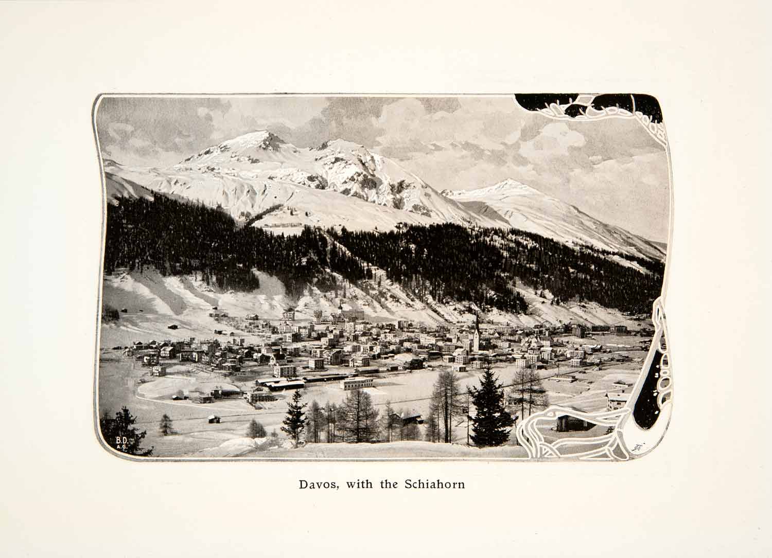 1907 Photolithograph Switzerland Davos Schiahorn Mountain Alps Plessur XGQB6
