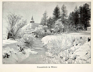 1907 Print Frauenkirche Women Church Davos Switzerland Graubenden Alps XGQB6
