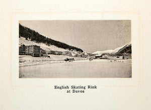 1907 Photolithograph Skating Rink Lake Davos Switzerland Graubunden Alps XGQB6