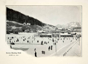 1907 Print Davos Skating Rink Switzerland Alps Graubunden Skaters XGQB6