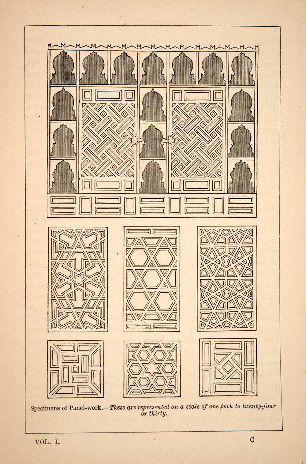 1871 Wood Engraving Latticework Panel Framework Patterns Ornamental XGQB7