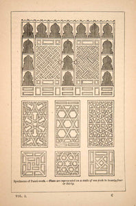 1871 Wood Engraving Latticework Panel Framework Patterns Ornamental XGQB7