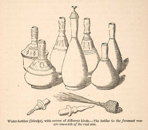 1871 Wood Engraving Egyptian Water Bottles Doraks Covers Antique XGQB7