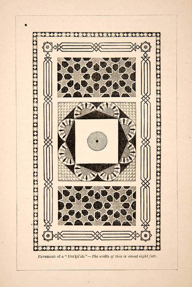 1871 Wood Engraving Pattern Pavement Design House White Black Marble T ...