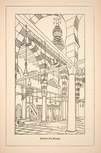 1871 Wood Engraving Mosque Cairo Interior Worship Building Religion Islam XGQB7