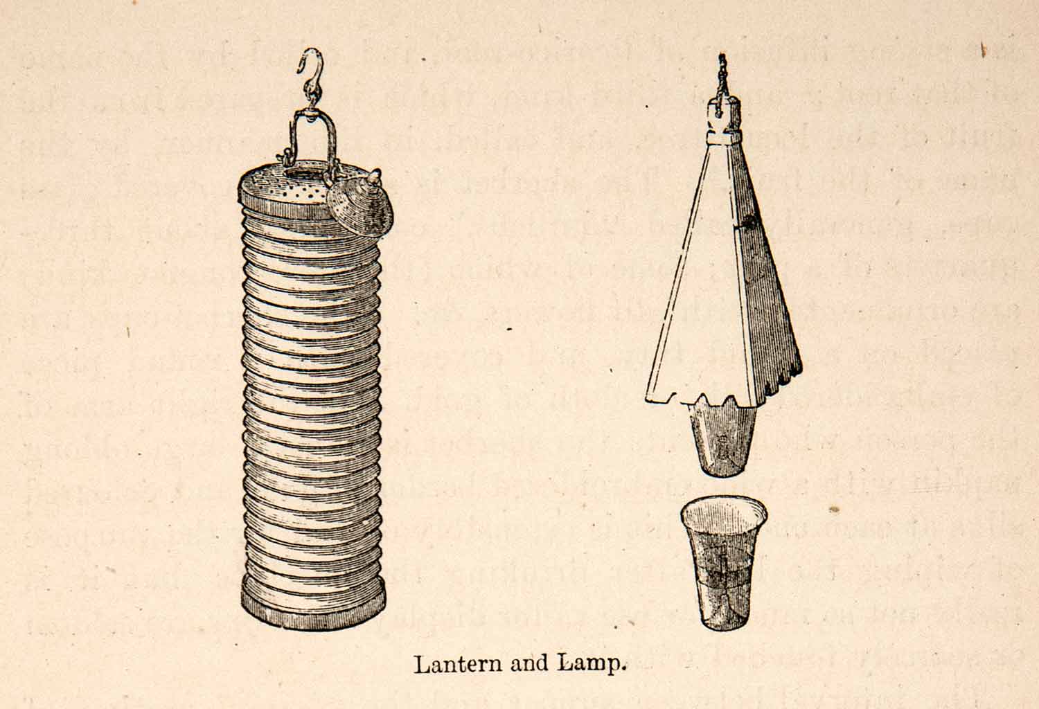 1871 Wood Engraving Folding Lantern Waxed Cloth Wood Lamp Copper Egyptian XGQB7