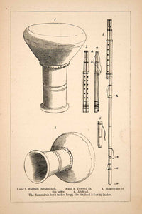 1871 Wood Engraving Egyptian Musical Instrument Goblet Hand Drum Zummarah XGQB7 - Period Paper
