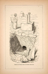 1871 Wood Engraving Tomb Headstone Grave Cairo Cemetery Tarkeebeh Marble XGQB7