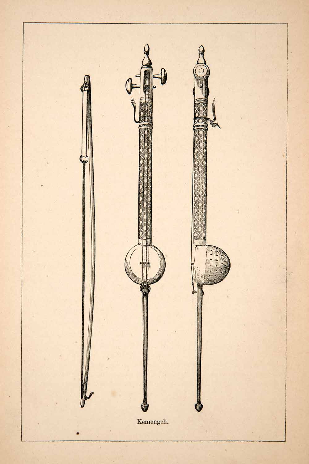 1871 Wood Engraving Viol Viola da Gamba Bowed String Musical Instrument XGQB7
